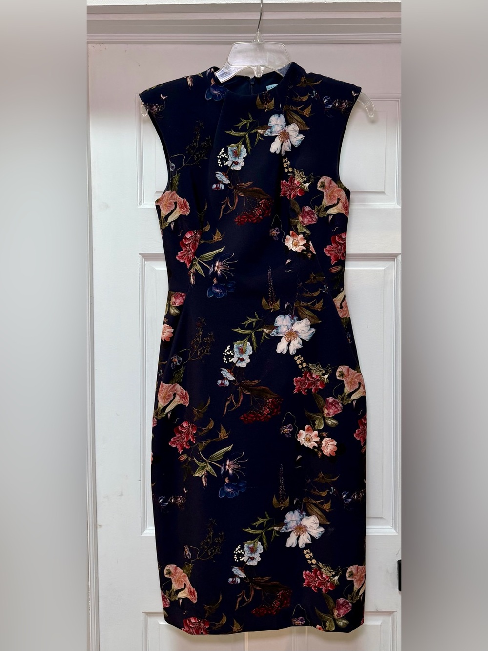 ANTONIO MELANI Navy Floral Sheath Dress with Multicolor Blooms